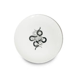 Set Vajilla Culebra en Blanco con 4 Platos Trinche Blancos con Rayas Negras, 4 Bowls Blancos con Rayas Negras y 4 Platos de Ensalada de Culebra. Total 12 piezas