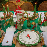 Set Completo de Vajilla Red Bird para 4 Personas con Platos Trinche con Ondas y Cerezas Navideñas, Platos de Ensalada con Cardenal y Platos de Pan con Guirnalda Verde