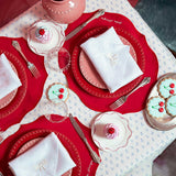 Servilleta en Lino Blanco con Bordado de Moñito Ivory. Set de 4