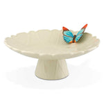 Pastelero de cerámica crema con mariposa azul, colección Cloudy de Bordallo Pinheiro