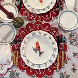 Set Completo de Vajilla Red Bird para 4 Personas con Platos Trinche con Ondas y Cerezas Navideñas, Platos de Ensalada con Cardenal y Platos de Pan con Guirnalda Verde