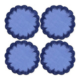 Coasters de lino azul con orilla bordada con pelitos, marca Zash