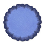 Mantel individual Vivi en lino azul con orillas bordadas con pelitos, marca Zash