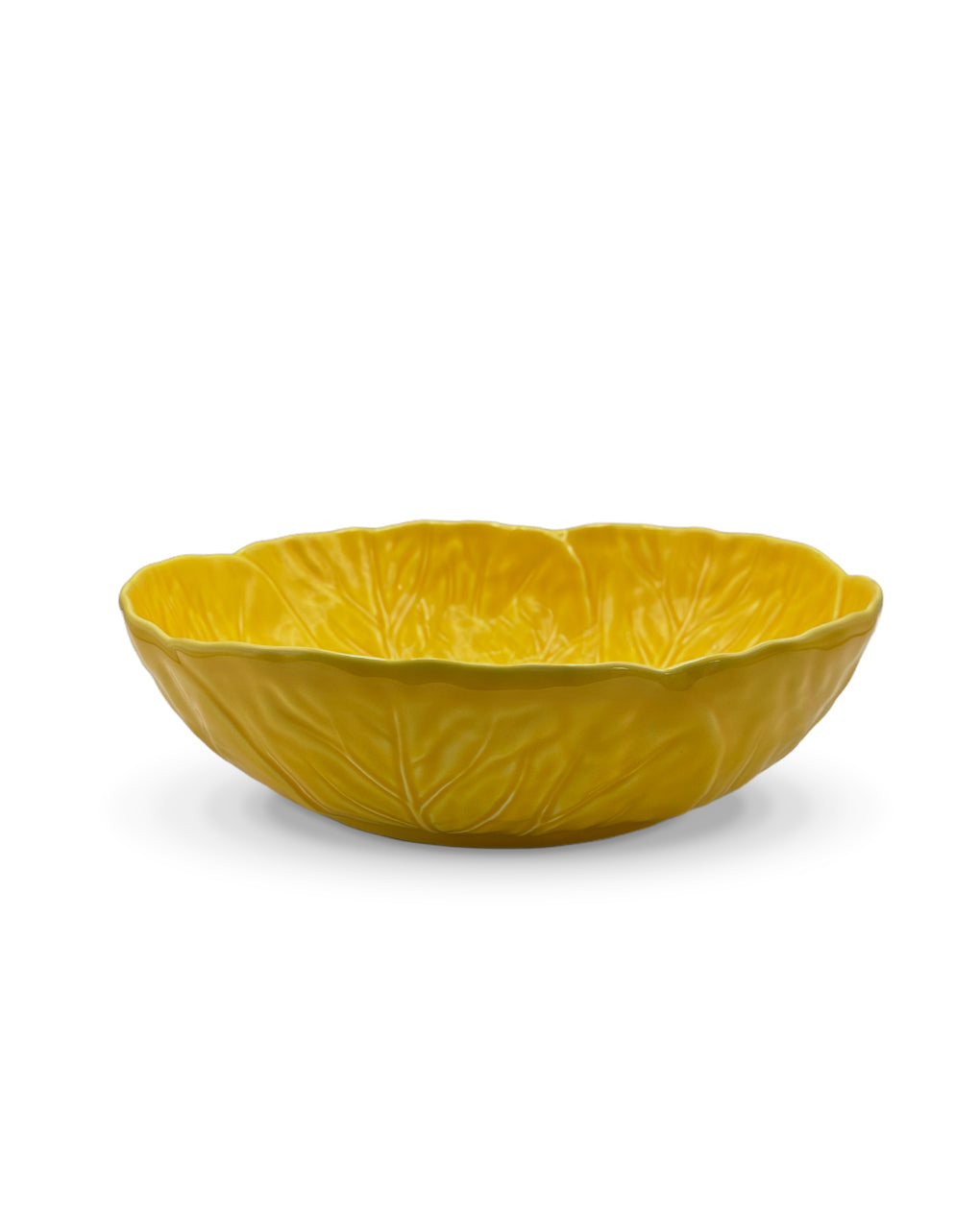 Ensaladera de cerámica color amarillo en forma de hoja de repollo, marca Zash