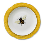 Set de vajilla con platos trinche de cerámica amarilla en forma de hoja de repollo y platos de ensalada de porcelana con abeja, marca Zash