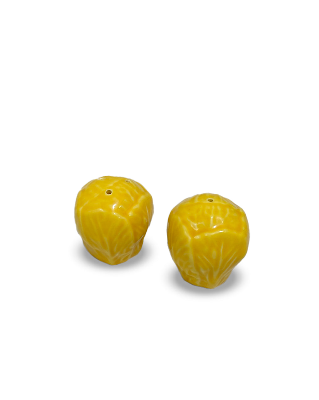 Sal y pimentero de cerámica color amarillo con forma de hoja de repollo, marca Zash