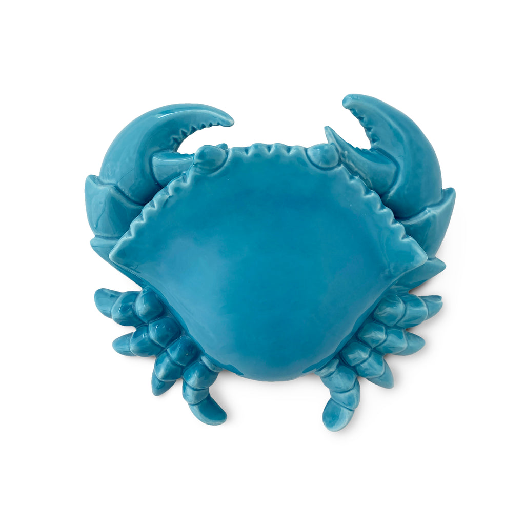 Cangrejo de cerámica azul claro para decorar tu mesa o casa de playa. 