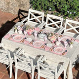 Set Vajilla Pink Bird con 4 Platos Trinches con Rayas Gruesas Rosa Claro y 4 Platos para Ensalada Rosa con Pájaro