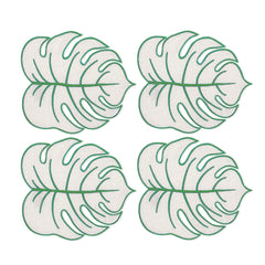 Coctelera Tropic en Forma de Hoja Arena con Orilla Bordada en Verde. Set de 4 Coctelera Tropic en Forma de Hoja Arena con Orilla Bordada en Verde. Set de 4