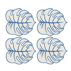 Cocteleras Tropic en Lino Arena Bordadas en forma de Hoja Orilla Azul. Set de 4. Cocteleras Tropic en Lino Arena Bordadas en forma de Hoja Orilla Azul. Set de 4.