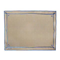 Individuales Cowgirl en Lino Caramelo con Bordado Azul. Set de 4 Individuales Cowgirl en Lino Caramelo con Bordado Azul. Set de 4