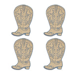 Servilletas cocteleras en forma de bota vaquera en lino caramel con bordado azul, marca Zash