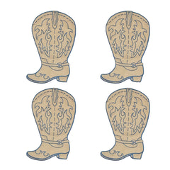 Cocteleras de Bota en Lino Caramelo con Bordado Azul. Set de 4 Cocteleras de Bota en Lino Caramelo con Bordado Azul. Set de 4