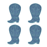 Servilletas cocteleras en forma de bota vaquera en lino azul rey con bordado en azul turquesa, marca Zash