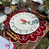 Set Completo de Vajilla Red Bird para 4 Personas con Platos Trinche con Ondas y Cerezas Navideñas, Platos de Ensalada con Cardenal y Platos de Pan con Guirnalda Verde