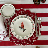 Set Completo de Vajilla Red Bird para 4 Personas con Platos Trinche con Ondas y Cerezas Navideñas, Platos de Ensalada con Cardenal y Platos de Pan con Guirnalda Verde