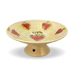 Frutero artesanal mexicano de barro pintado a mano con corazones milagritos, marca Huakal