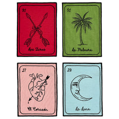 Cocteleras Lotería con Bordado Negro en Algodón de Colores. Set de 4. Vol. 1 Cocteleras Lotería con Bordado Negro en Algodón de Colores. Set de 4. Vol. 1