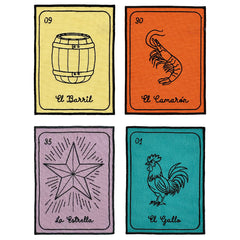 Cocteleras Lotería con Bordado Negro en Algodón de Colores. Set de 4. Vol. 3 Cocteleras Lotería con Bordado Negro en Algodón de Colores. Set de 4. Vol. 3