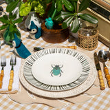 Set de Vajilla Mérida para 4 personas con Platos Trinche Rayas Verdes, Platos Ensalada Escarabajo, Platos Pan Verde Guirnalda Blanca  (12 Piezas)