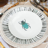 Set de Vajilla Mérida para 4 personas con Platos Trinche Rayas Verdes, Platos Ensalada Escarabajo, Platos Pan Verde Guirnalda Blanca  (12 Piezas)