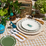 Set de Vajilla Mérida para 4 personas con Platos Trinche Rayas Verdes, Platos Ensalada Escarabajo, Platos Pan Verde Guirnalda Blanca  (12 Piezas)