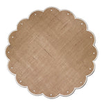 Mantel Individual confeccionado en yute natural, con orilla bordada en Ivory. Marca Zash