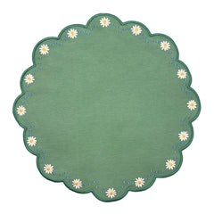 Individual Pily en Algodón Verde con Bordado de Margaritas. Set de 4 Individual Pily en Algodón Verde con Bordado de Margaritas. Set de 4