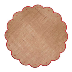 Individual Big Daisy de Yute con Orilla Bordada en Rojo. Set de 4 Individual Big Daisy de Yute con Orilla Bordada en Rojo. Set de 4