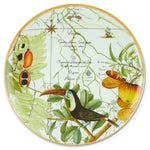 Plato de presentación Amazonia de porcelana de Vista Alegre con Tucanes y frutos tropicales, y borde de oro 24 kilates