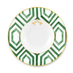 Plato sopero Amazonia de porcelana blanco con detalles verdes y borde de oro de 24 kilates, marca Vista Alegre