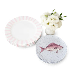 Set de Vajilla con Platos Trinche Candy Cane Rayas Rosas y Platos de Ensalada Puntitos y Pez. Set para 4 personas Set de Vajilla con Platos Trinche Candy Cane Rayas Rosas y Platos de Ensalada Puntitos y Pez. Set para 4 personas