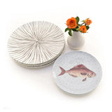 Set de Vajilla Acapulco para 4 Personas con Platos Trinche Rayas Gris Plata, Platos Ensalada Pez (8 piezas)