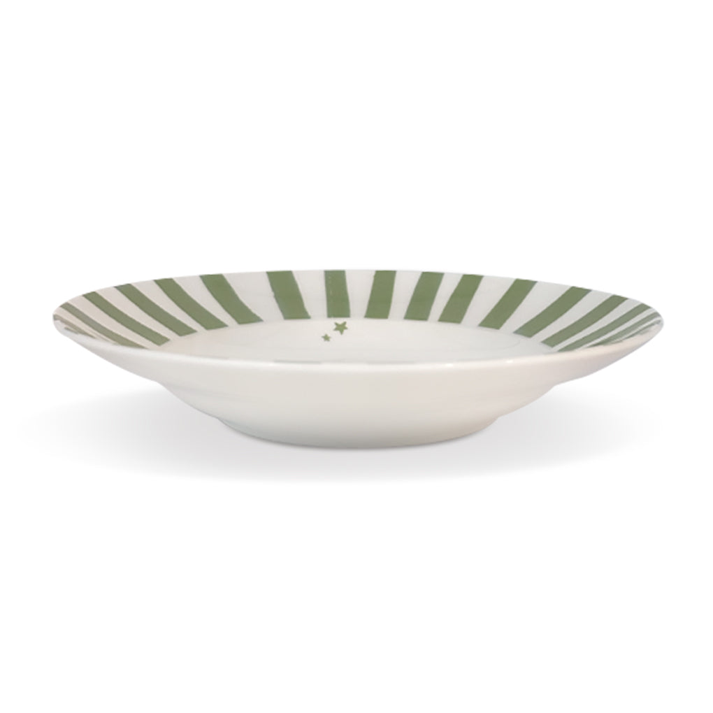 Plato sopero de porcelana Candy Cane con rayas gruesas en verde olivo, marca Zash