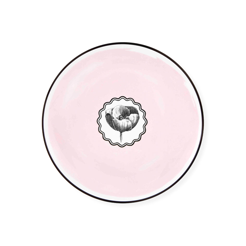 Plato de ensalada de porcelana color rosa claro de Christian Lacroix maison para Vista Alegre, línea Herbariae