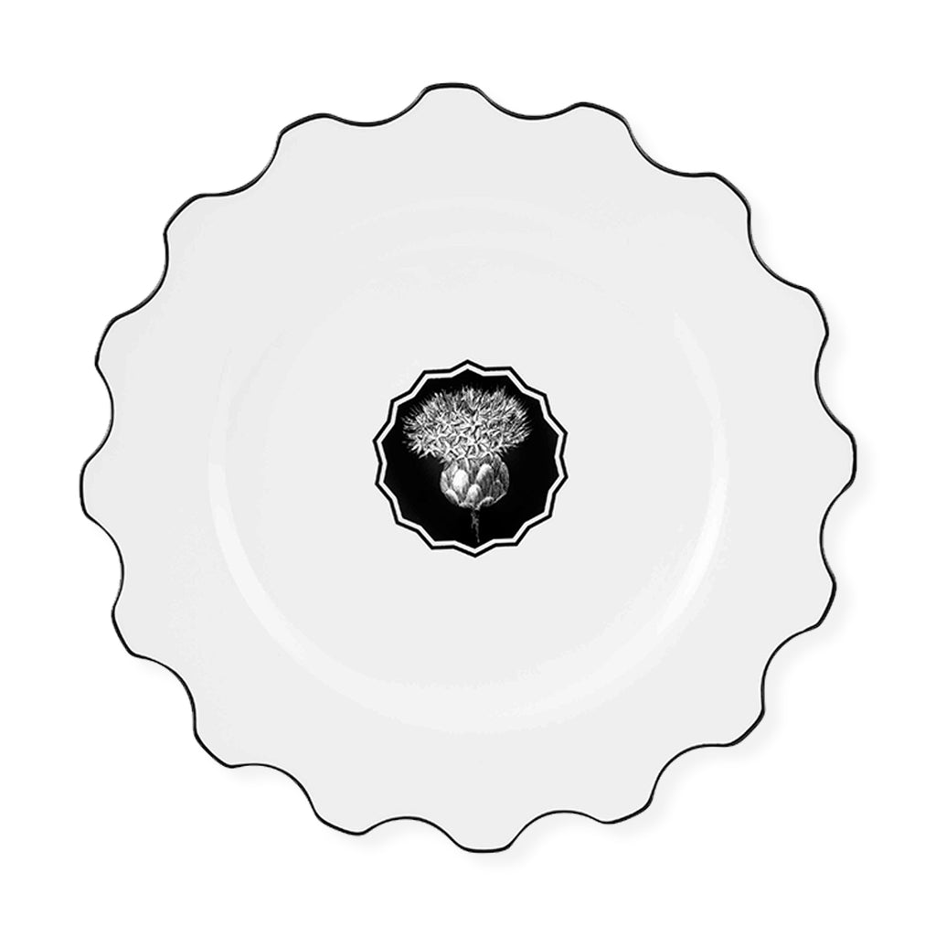 Plato trinche de porcelana con ondas en blanco con negro de Christian Lacroix para Vista Alegre, línea Herbariae