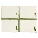 Set de 4 servilletas cocteleras en lino arena con aceitunas bordadas, marca Zash