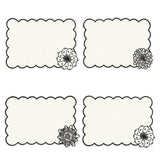 Set de 4 Cocteleras Identidad en Lino Blanco con bordado de Biznaga, Paciflora y Dalia Negras, diseñadas por Sofía Aspe Interiorismo para Zash
