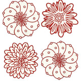 Set de 4 Coasters Identidad en Lino Blanco con Bordado de Biznaga, Paciflora y Dalia Rojas, diseñadas por Sofía Aspe Interiorismo para Zash
