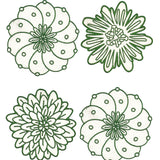 Set de 4 Coasters Identidad en Lino Blanco con Bordado de Biznaga, Paciflora y Dalia Verdes, diseñado por Sofía Aspe Interiorismo para Zash