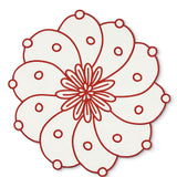 Individual Identidad en Lino Blanco con Bordado de Biznaga en en Rojo, diseñado por Sofia Aspe Interiorismo para Zash