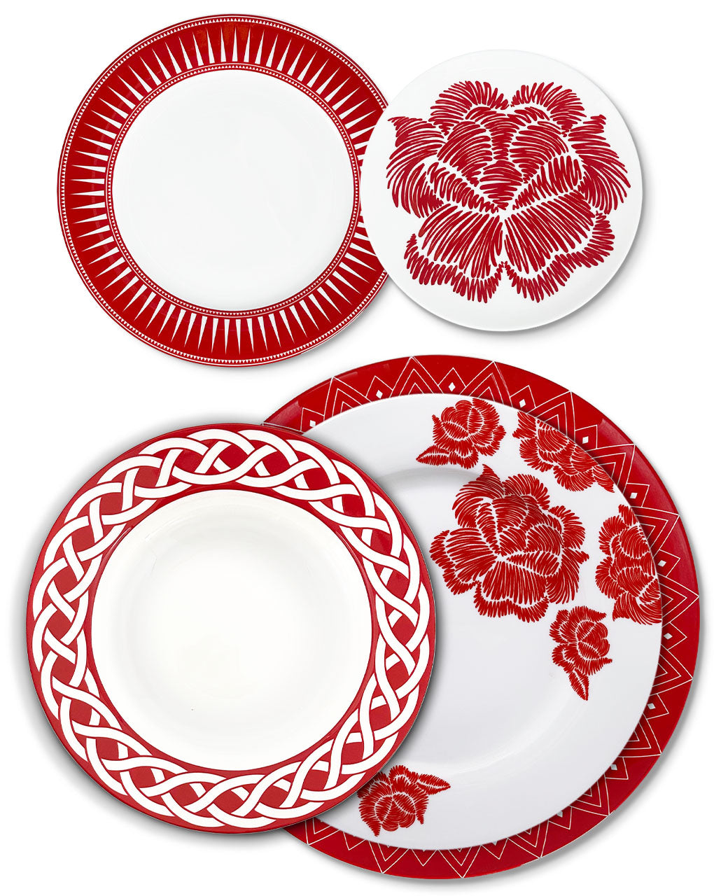 Set completo vajilla Identidad en rojo, diseñada por Sofía Aspe Interiorismo para Zash