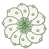 Individual Identidad en Lino Blanco con Bordado de Biznaga en Verde, diseñado por Sofía Aspe Interiorismo para Zash