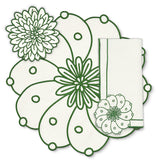 Set de Mantelería Identidad con Individuales, Servilletas y Coasters en Lino Blanco con Bordado en Verde, diseñado por Sofía Aspe Interiorismo para Zash