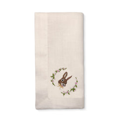 Servilleta Easter en Lino Ivory con Bordado de Conejo con Flores. Set de 4 Servilleta Easter en Lino Ivory con Bordado de Conejo con Flores. Set de 4