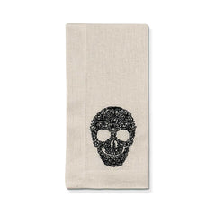 Servilleta en Lino Crudo con una Calaca Bordada en Negro. Set de 4 Servilleta en Lino Crudo con una Calaca Bordada en Negro. Set de 4