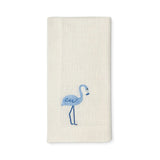 Servilletas Tropic en Lino Arena con Bordado de Flamingo Azul. Set de 4.