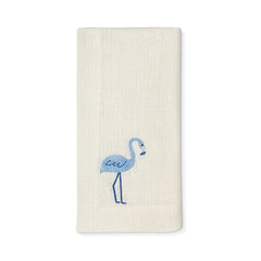 Servilletas Tropic en Lino Arena con Bordado de Flamingo Azul. Set de 4. Servilletas Tropic en Lino Arena con Bordado de Flamingo Azul. Set de 4.