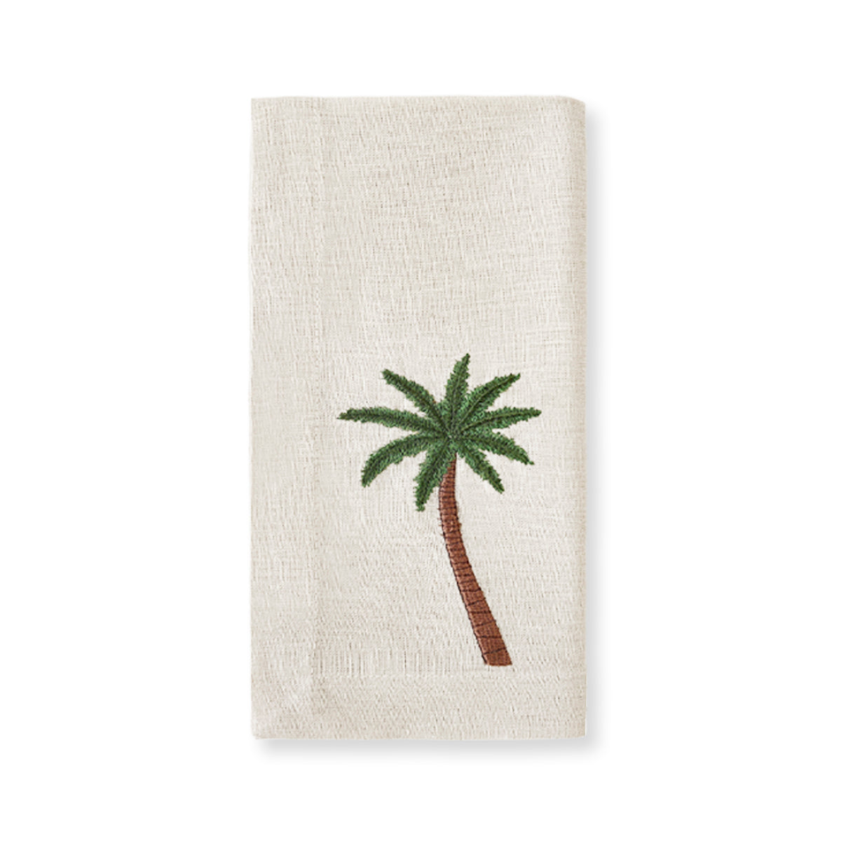 Servilletas de lino color arena con palmera bordada, marca Zash