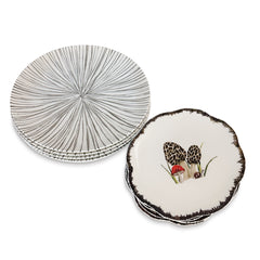 Set de Vajilla con Platos Trinche de Rayas Gris y Platos para Ensalada con Morillas y Borde de Ondas. Set para 4 personas Set de Vajilla con Platos Trinche de Rayas Gris y Platos para Ensalada con Morillas y Borde de Ondas. Set para 4 personas